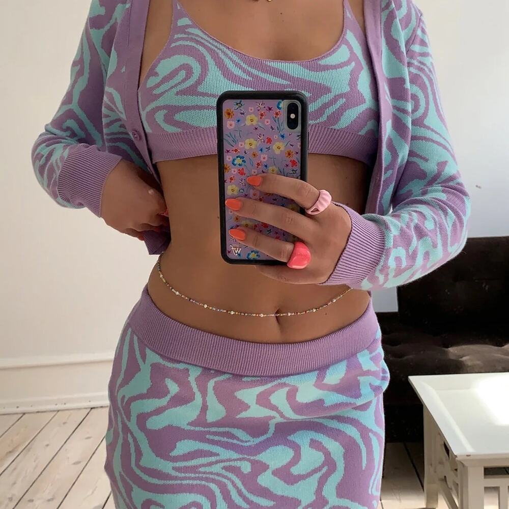 Motel Rocks Knit Two Piece Rave Set Purple Blue XS - Picture 2 of 8